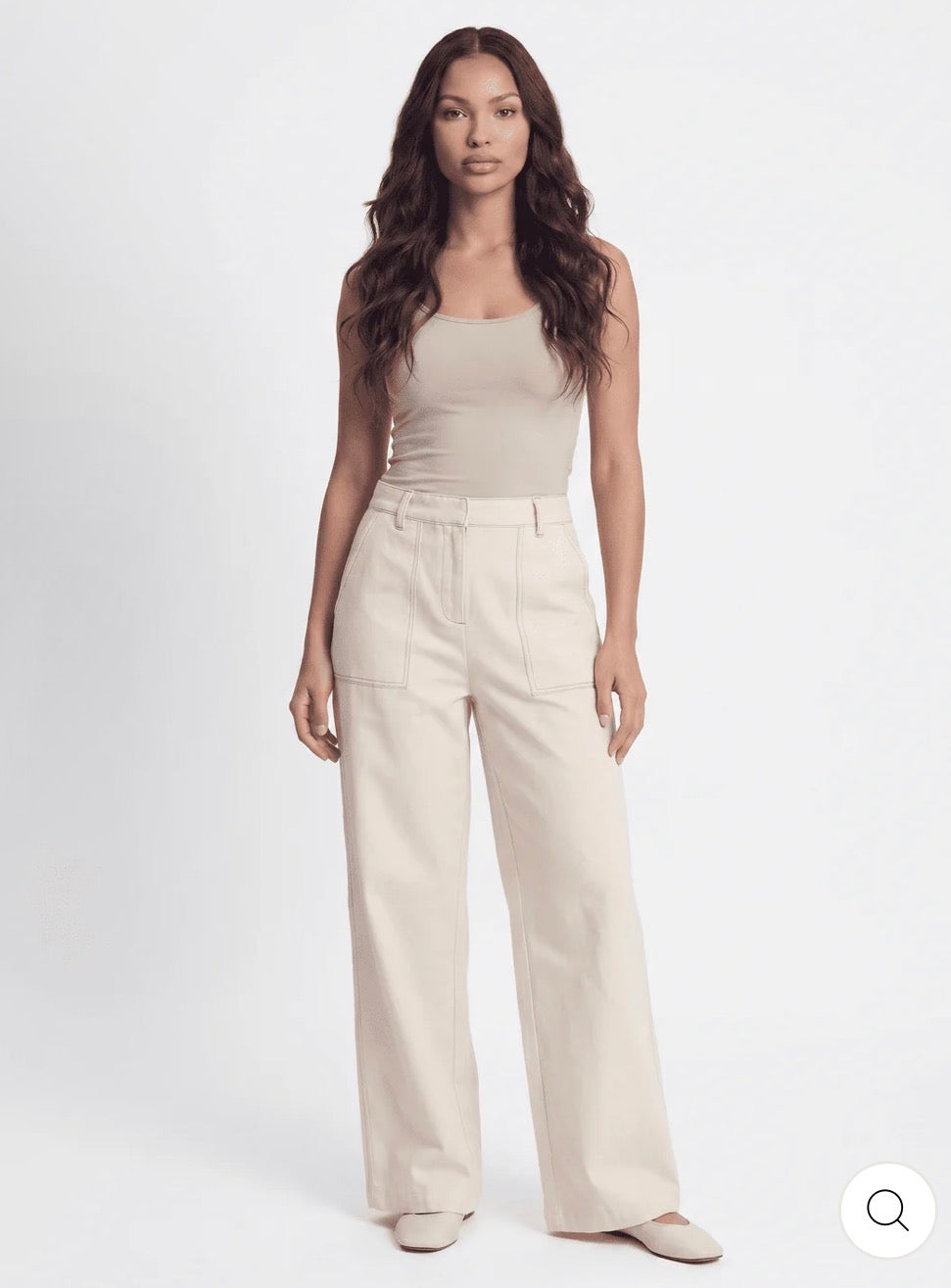 Pantalón beige wide leg de lino y algodón cintura elástica