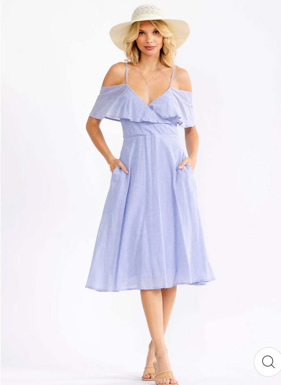 Vestido azul celeste MIDI V-Neck con bolsillos