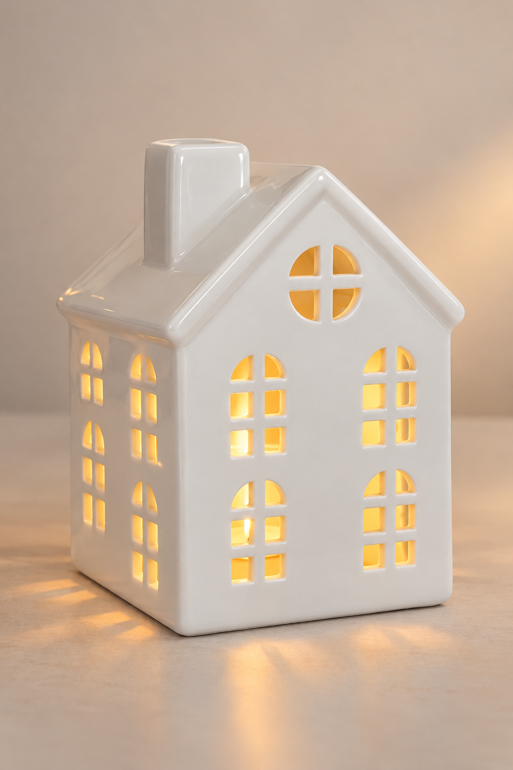 Casa Navideña Blanca con Luz 14cm