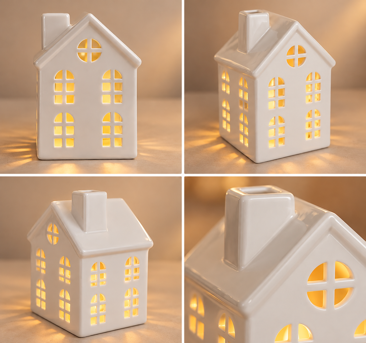 Casa Navideña Blanca con Luz 14cm