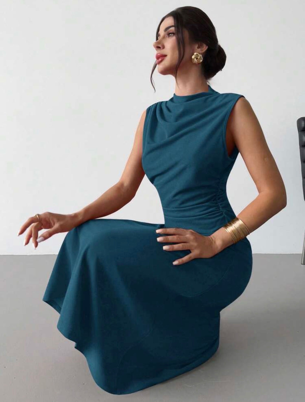 Vestido verde plisado