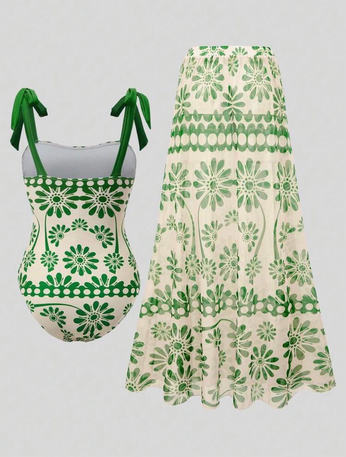 Conjunto traje de baño con falda verde (dos piezas)