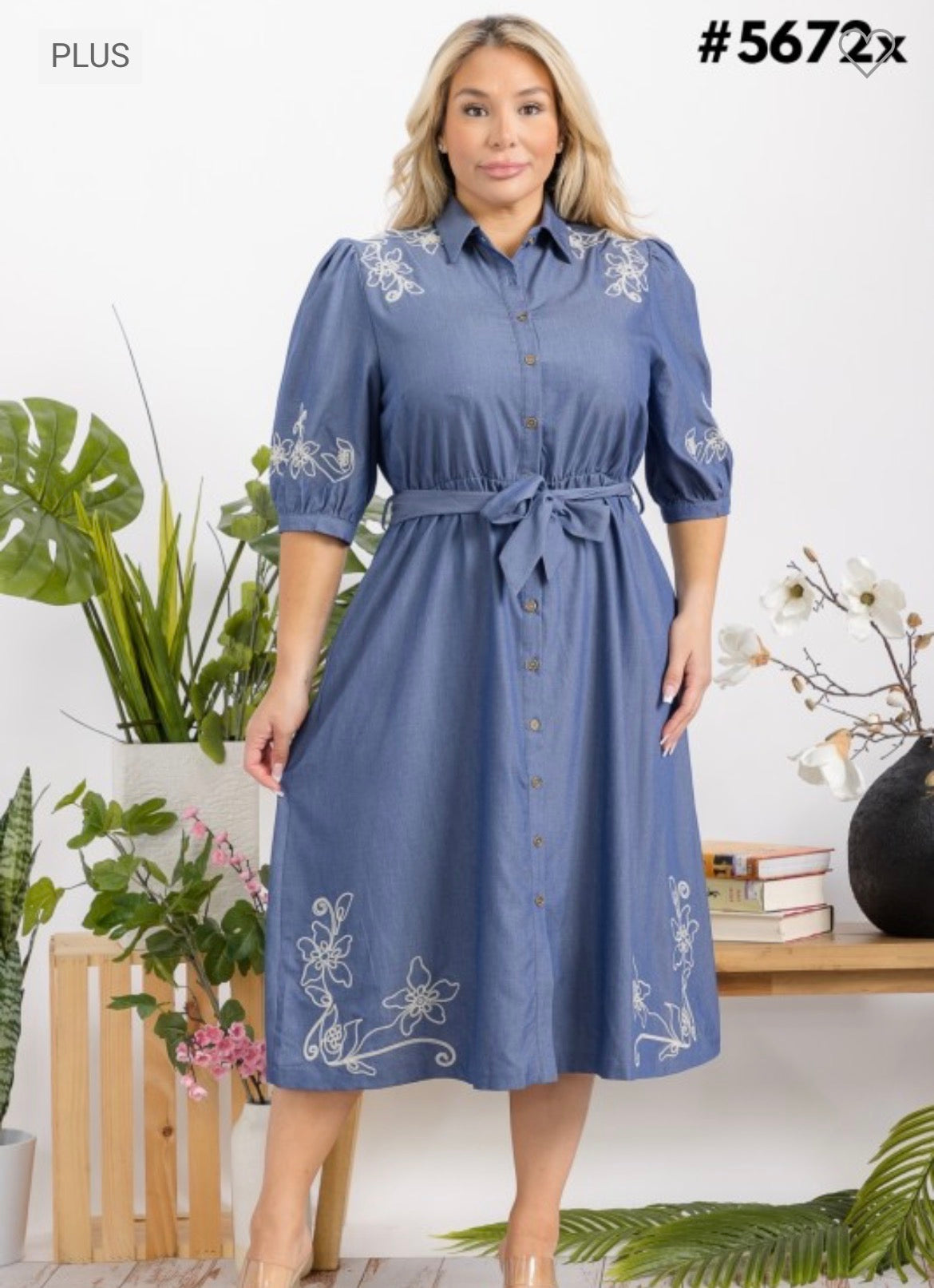 Vestido azul Denim plus MIDI