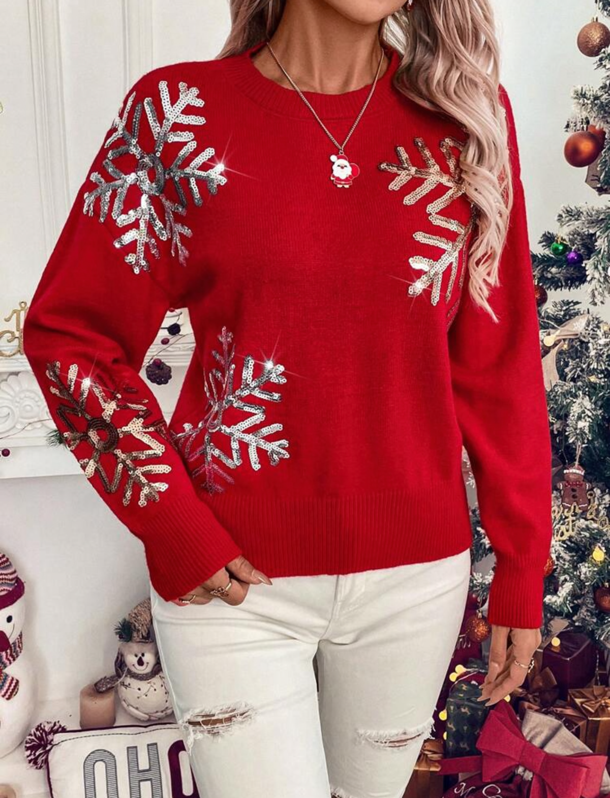Suéter de Navidad rojo con lentejuelas