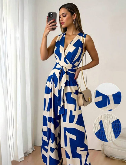 Jumpsuit beige y azul marino