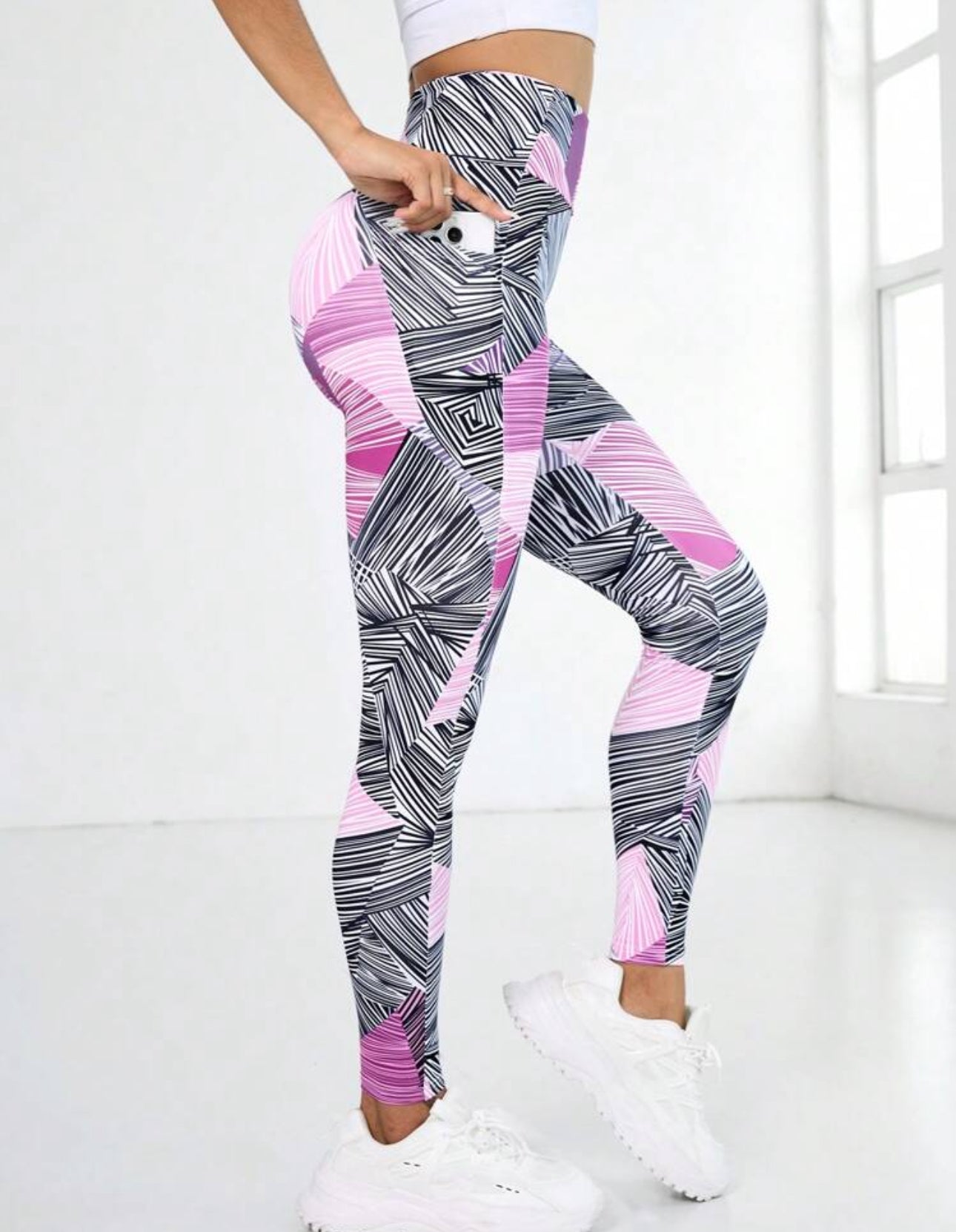 Leggings líneas rosadas y grises