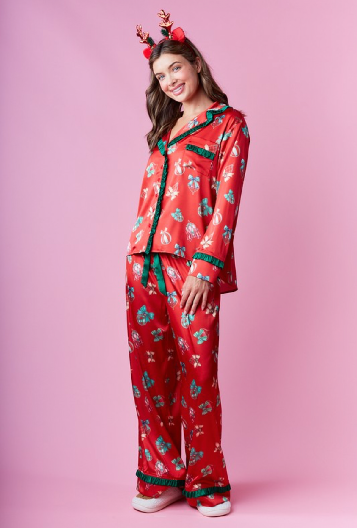 Set de pijama de Navidad rojo y verde