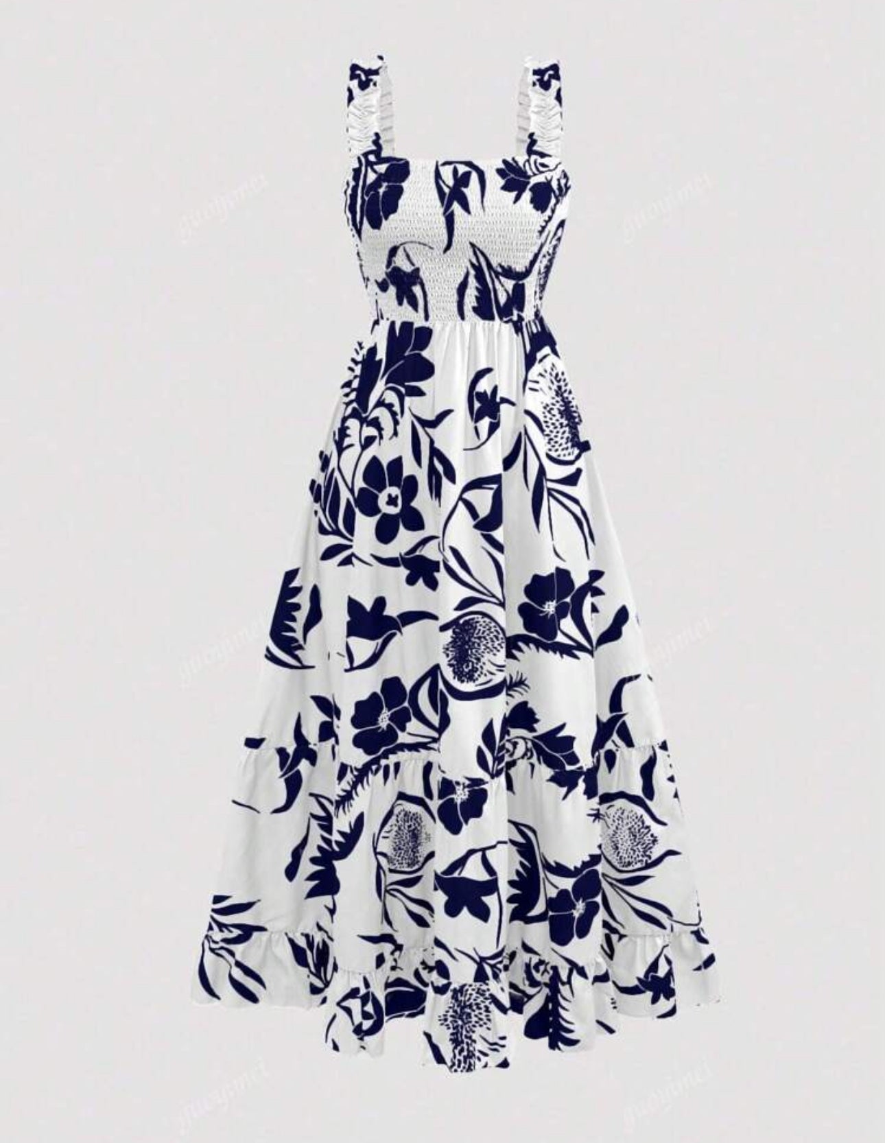 Vestido blanco con estampado azul y tirantes