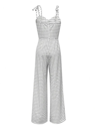 Jumpsuit estampado cuadriculado blanco y negro
