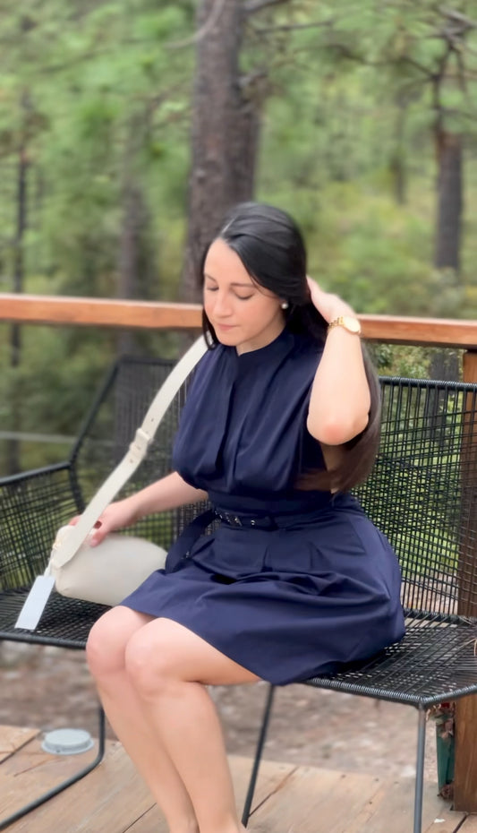 Vestido estilo europeo azul marino