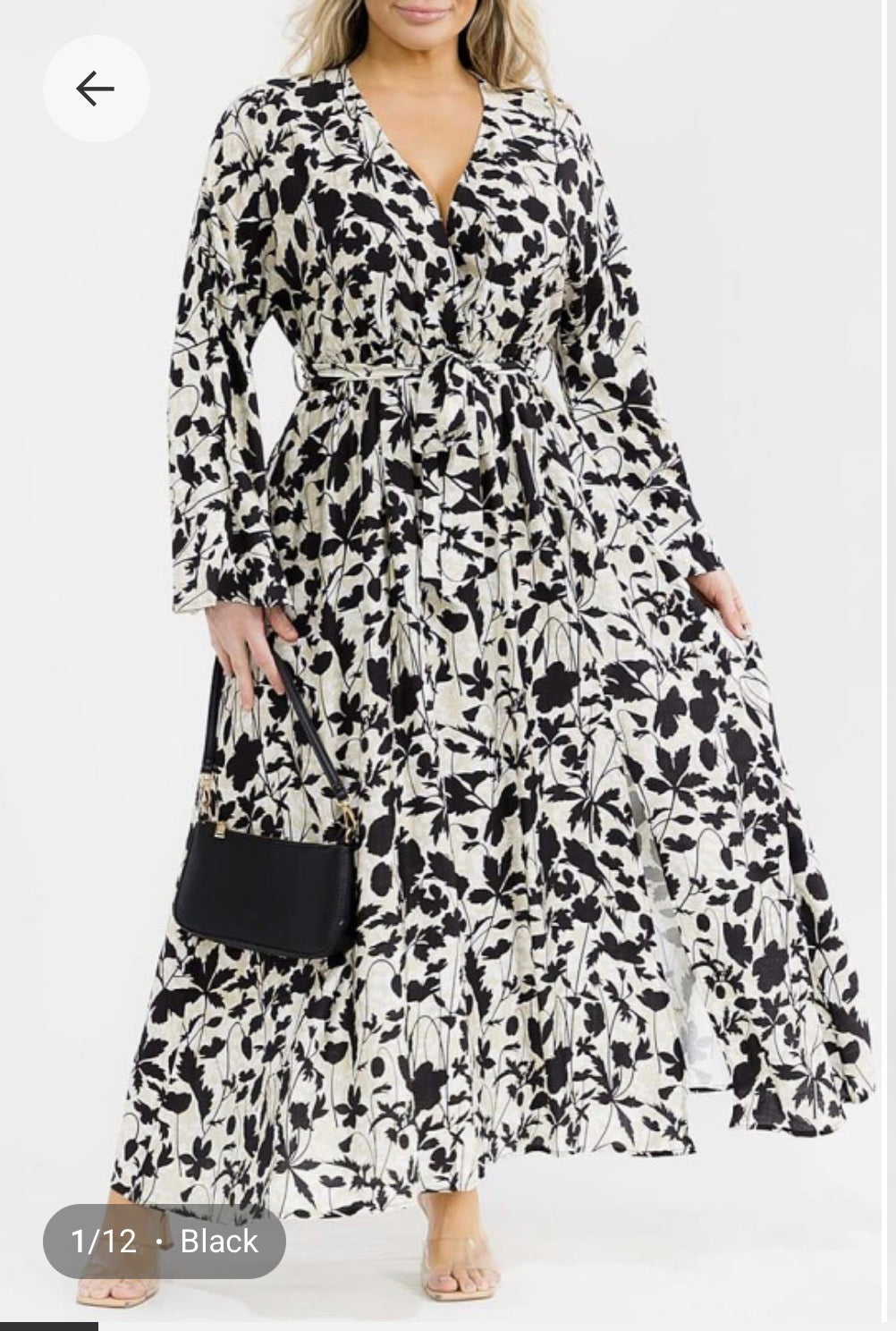 Vestido blanco y negro plus manga larga