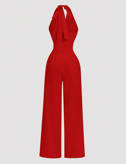 Jumpsuit casual rojo escote en espalda