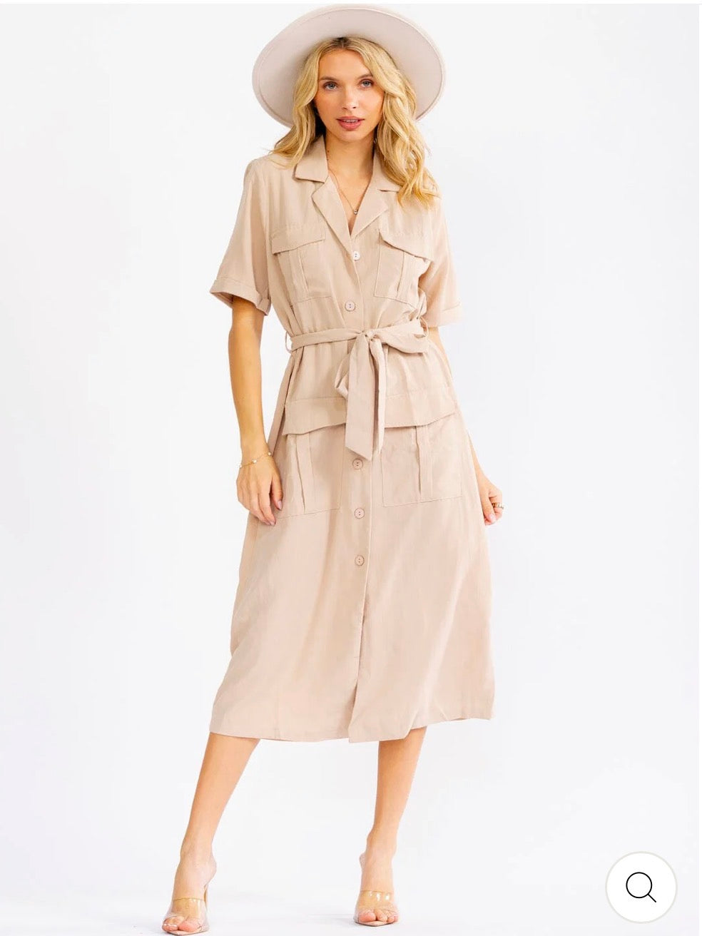 Vestido beige camisero con cinta