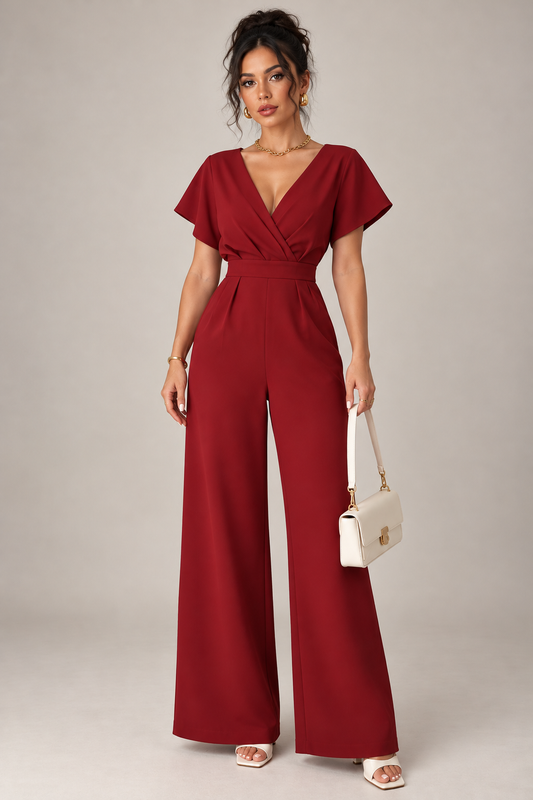 Jumpsuit Rojo con pliegues a la cintura