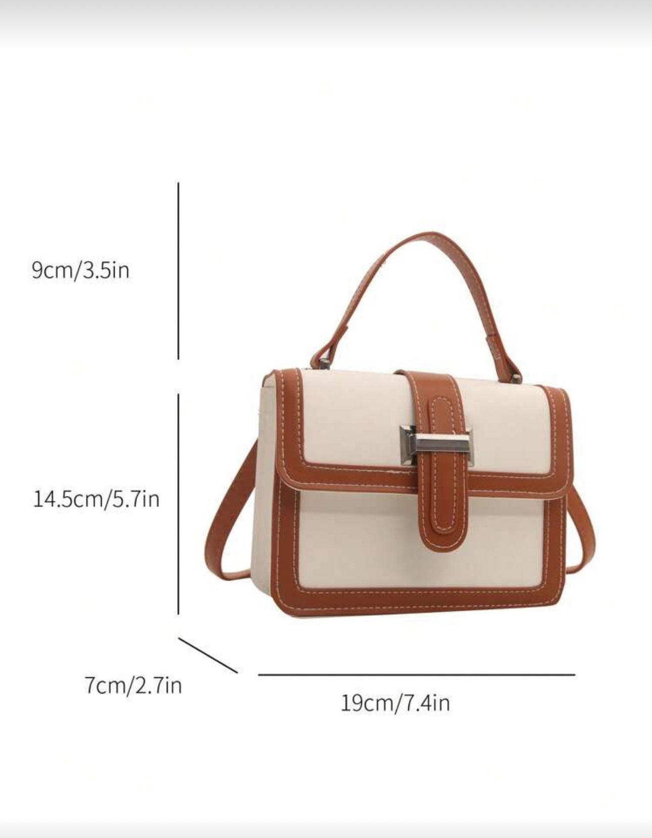 Cartera cuadrada beige con café oscuro