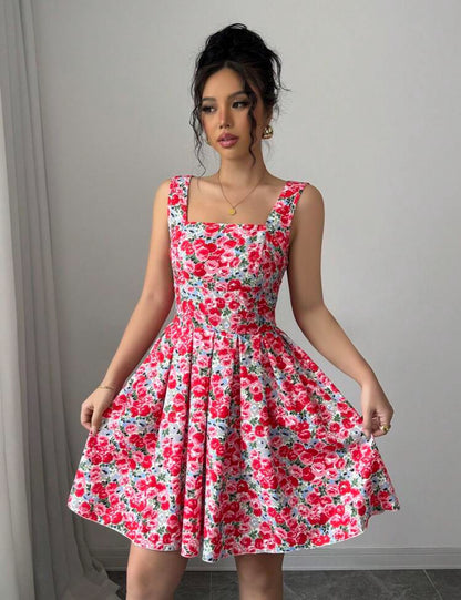 Vestido rosado corto estampado floral