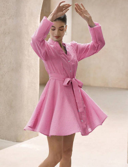 Vestido rosado y blanco