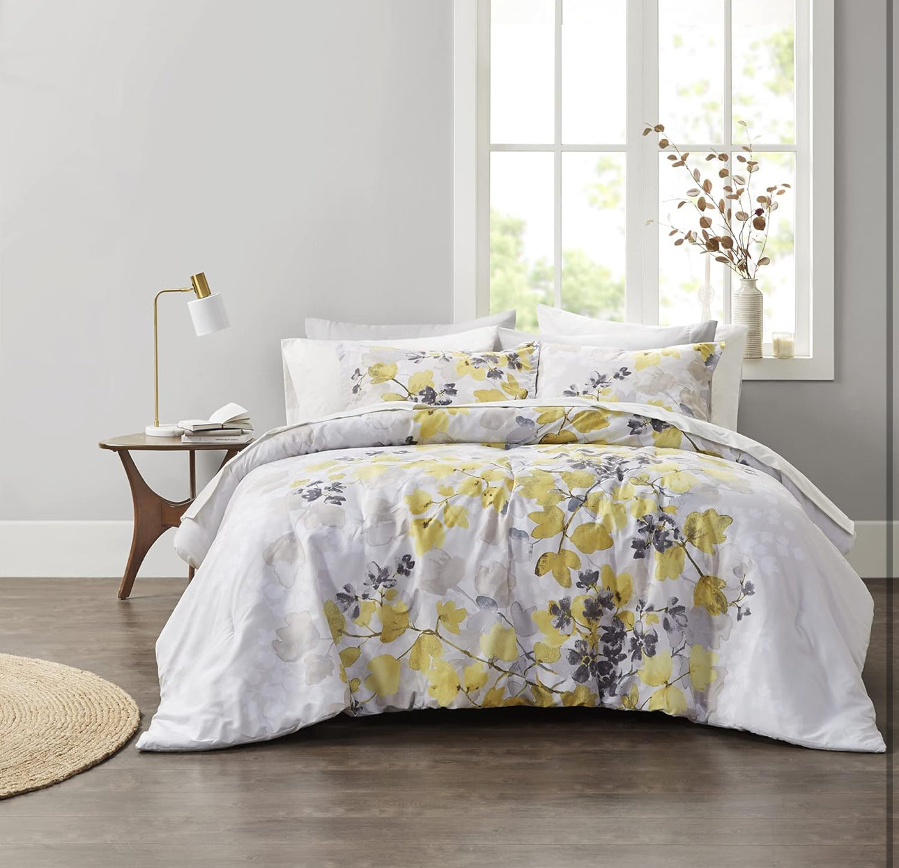 Madison Park Bed in A Bag-Trendy Casual Design Cozy Comforter, 2 shams, 1 Fited sheet with pockets, 1 flat sheet and 4 pilowcases King, Leaf Yellow 9 Piece