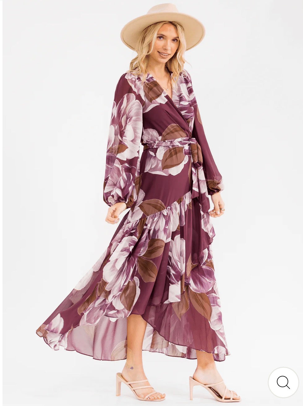 Vestido morado maxi floral elegante