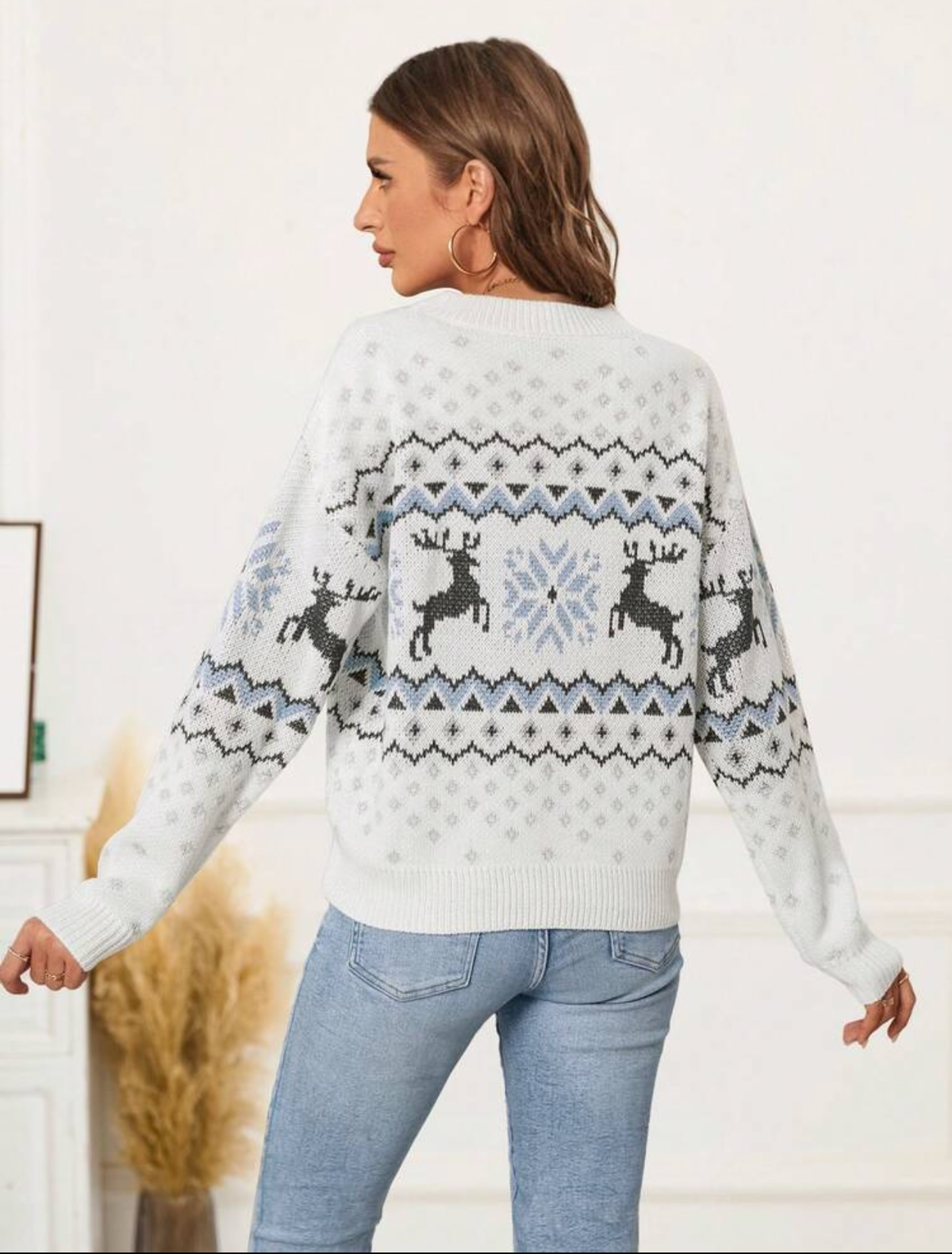 Suéter de Navidad blanco y azul
