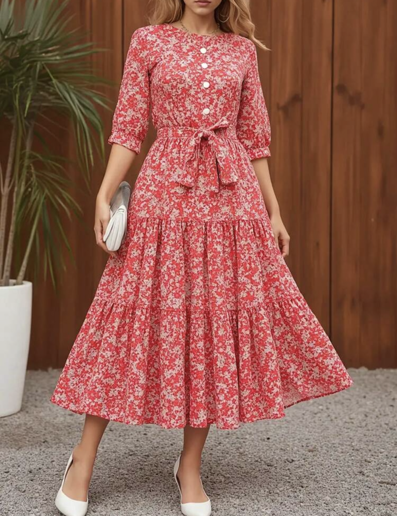 Vestido rojo estampado blanco