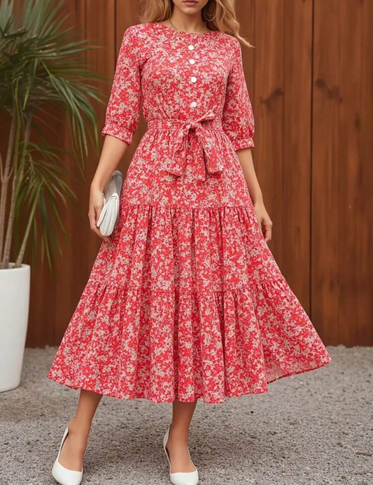 Vestido rojo estampado blanco