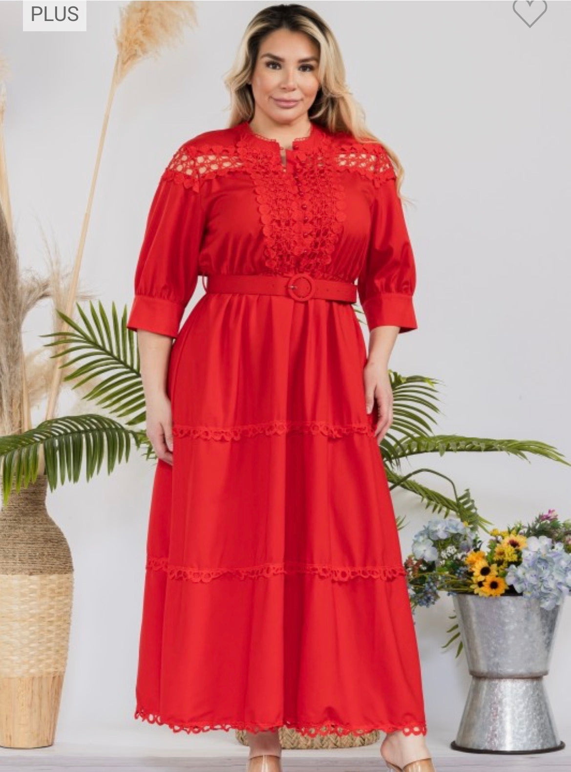Vestido rojo largo Plus crochet maxi