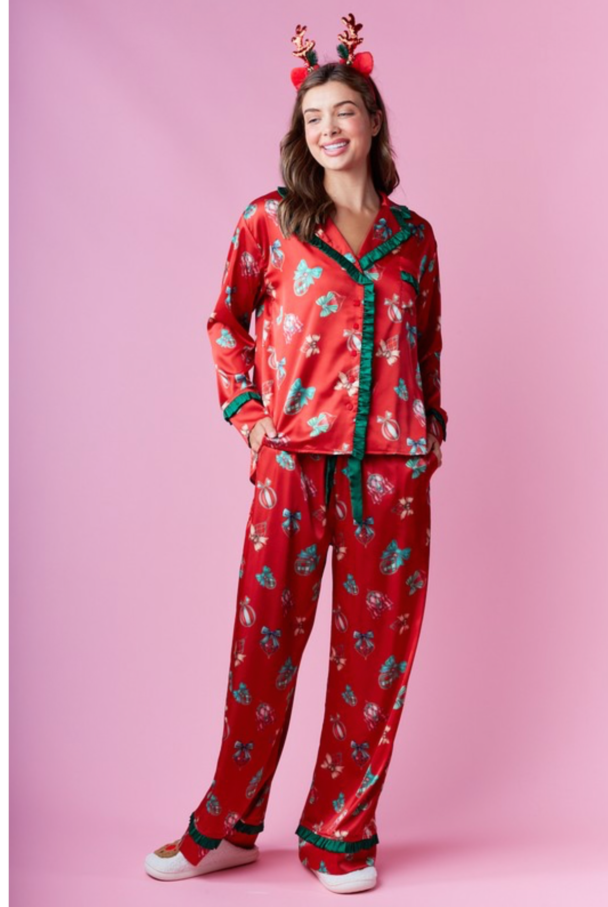 Set de pijama de Navidad rojo y verde