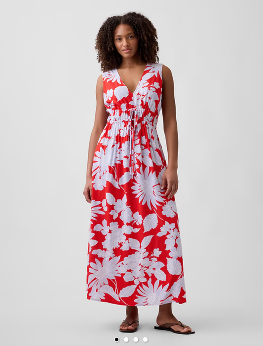 Vestido Riviera Floral rojo y celeste