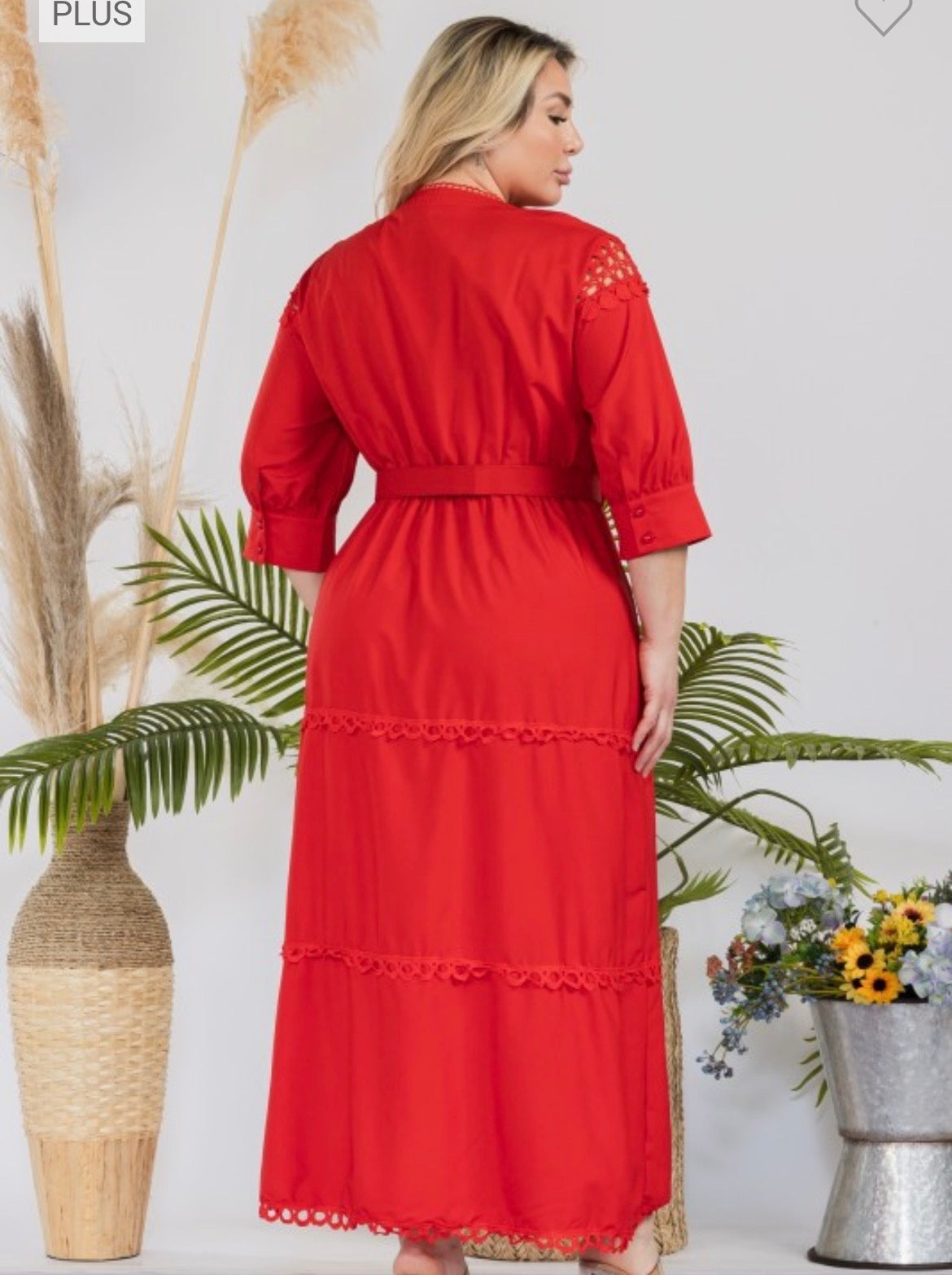 Vestido rojo largo Plus crochet maxi