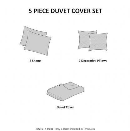 Intelligent Design Raina Geometric Style Duvet Set Full/Queen. Gris/Plateado. 5 Piezas.