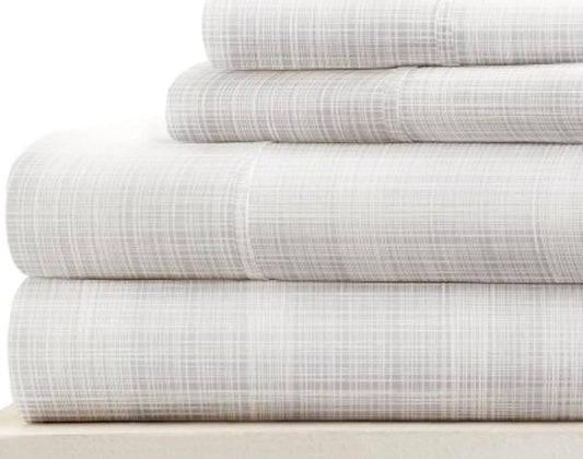 ienjoy Home 3 Piece Thatch Patterned Home Collection Premium Ultra Soft Bed Sheet Set, King, Gris