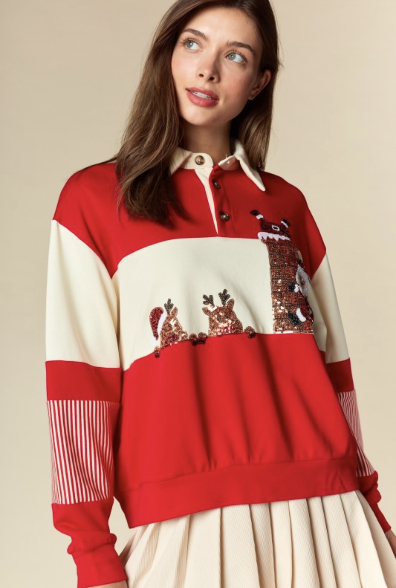 Suéter Santa Chic rojo y crema