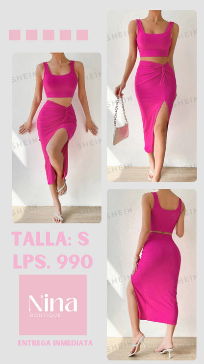 Set falda y top color fucsia