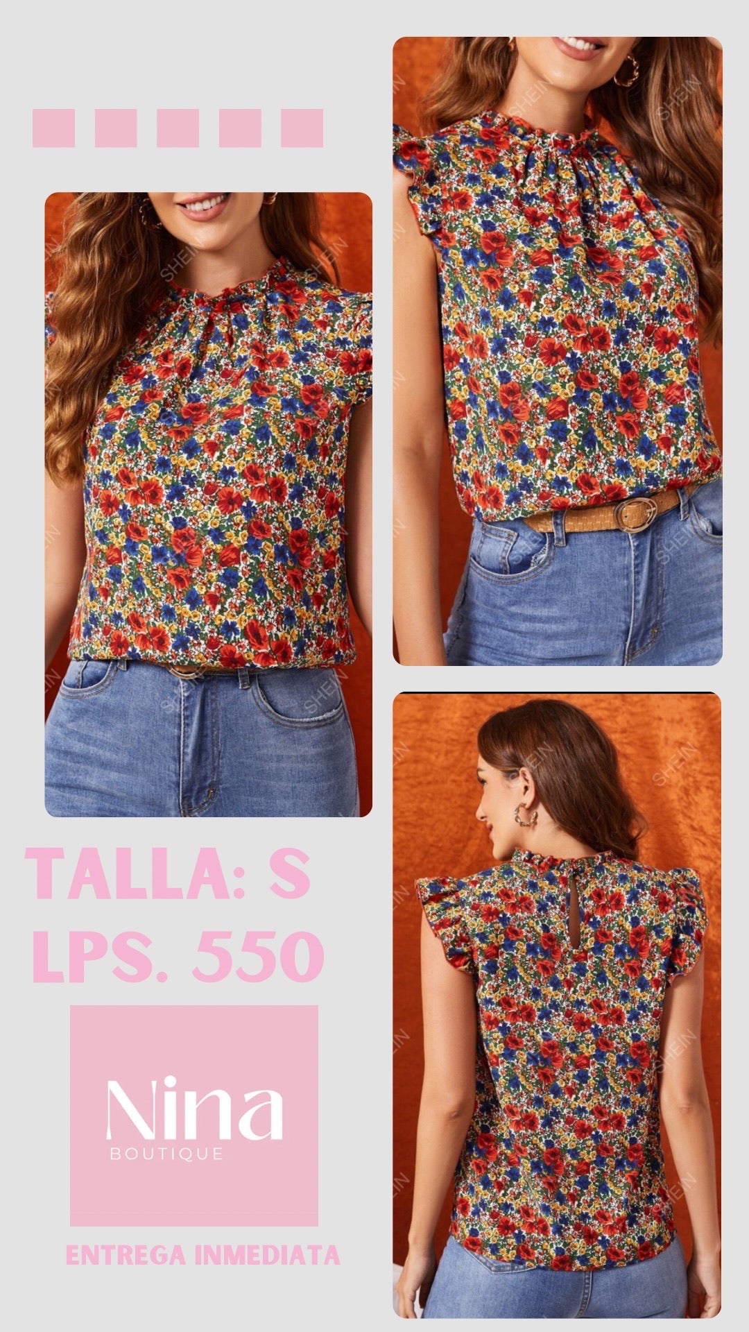 Camisa floreada roja y azul