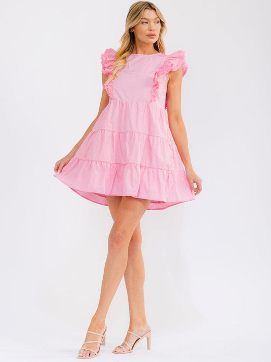 Vestido rosado corto ruffle