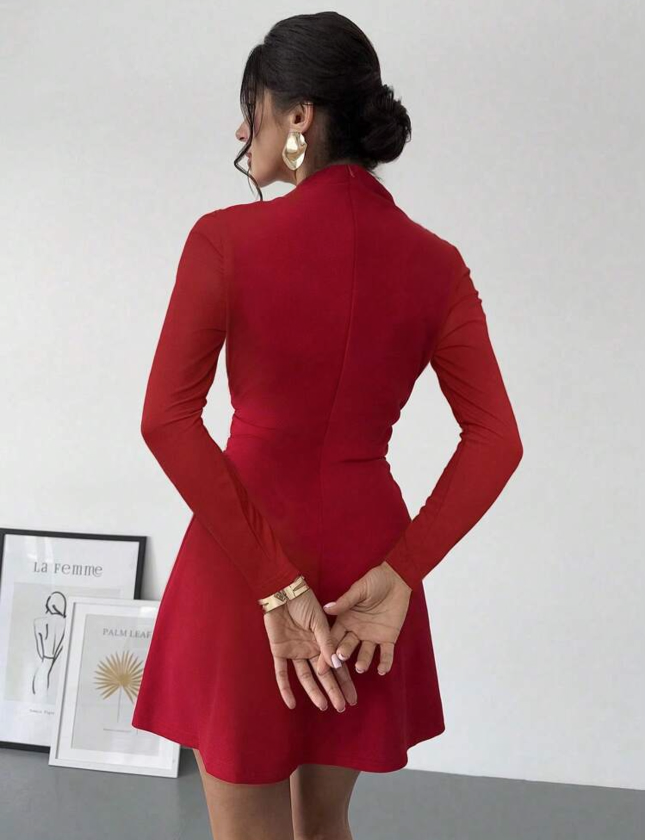 Vestido rojo manga larga elegante