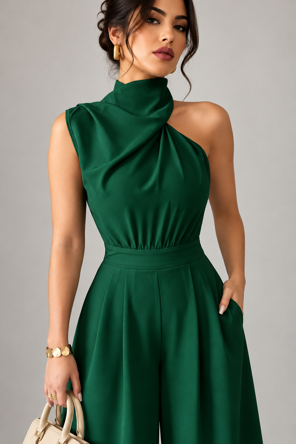 Jumpsuit verde shoulder off