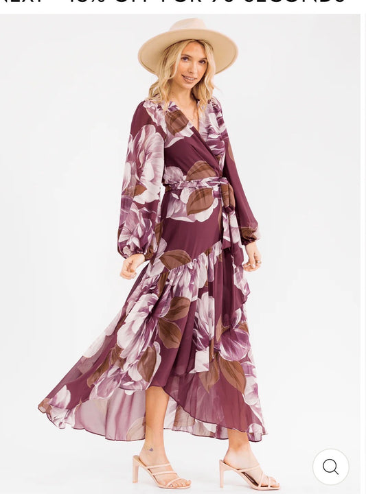 Vestido maxi floral manga larga