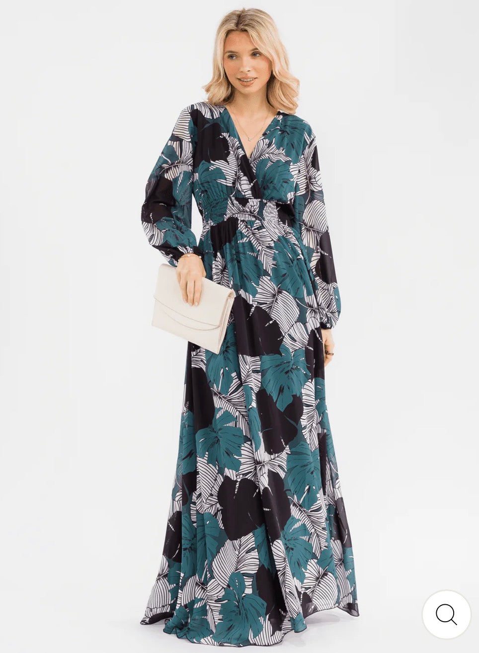 Vestido verde y negro floral maxi elegante