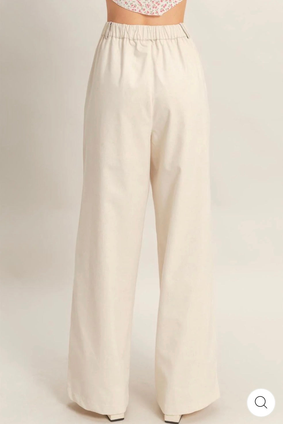 Pantalón beige wide leg de lino y algodón cintura elástica