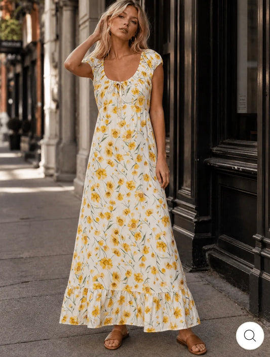 Vestido amarillo maxi floral