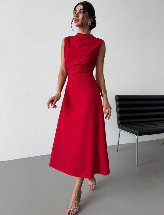 Vestido rojo largo elegante plisado