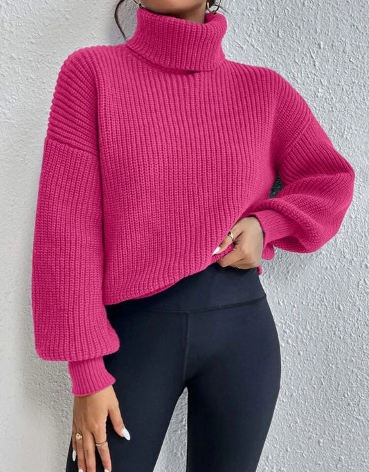 Suéter rosado cuello alto