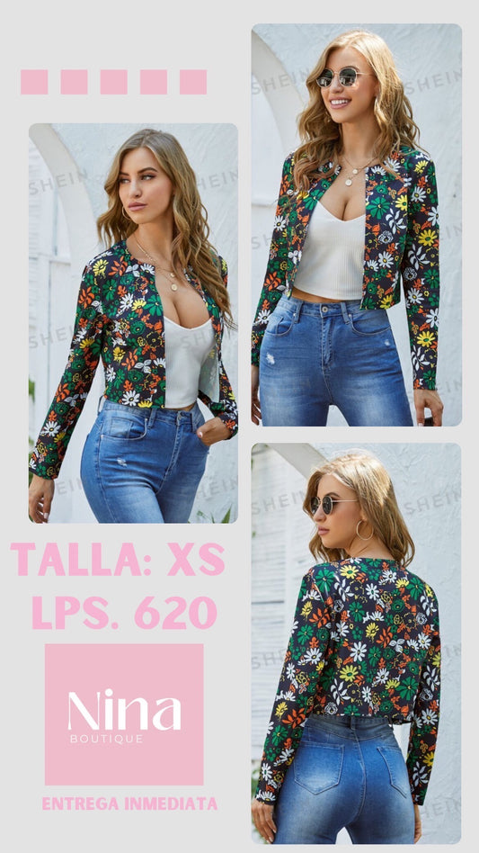 Chaqueta floreada amarillo, verde y blanco