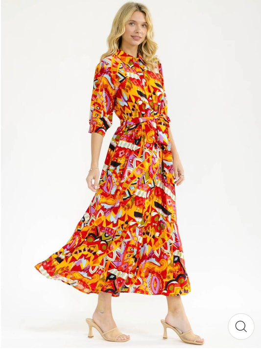 Vestido maxi multicolor con cinta