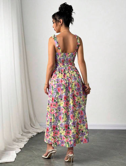 Vestido largo multicolor con cordón