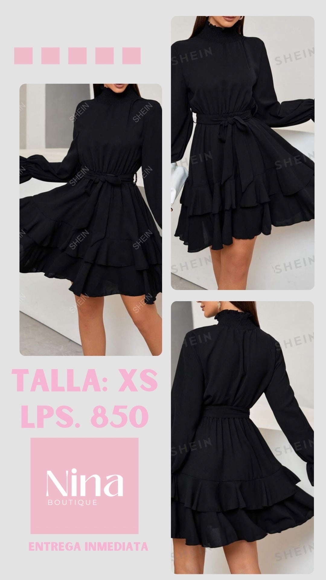 Vestido negro manga larga