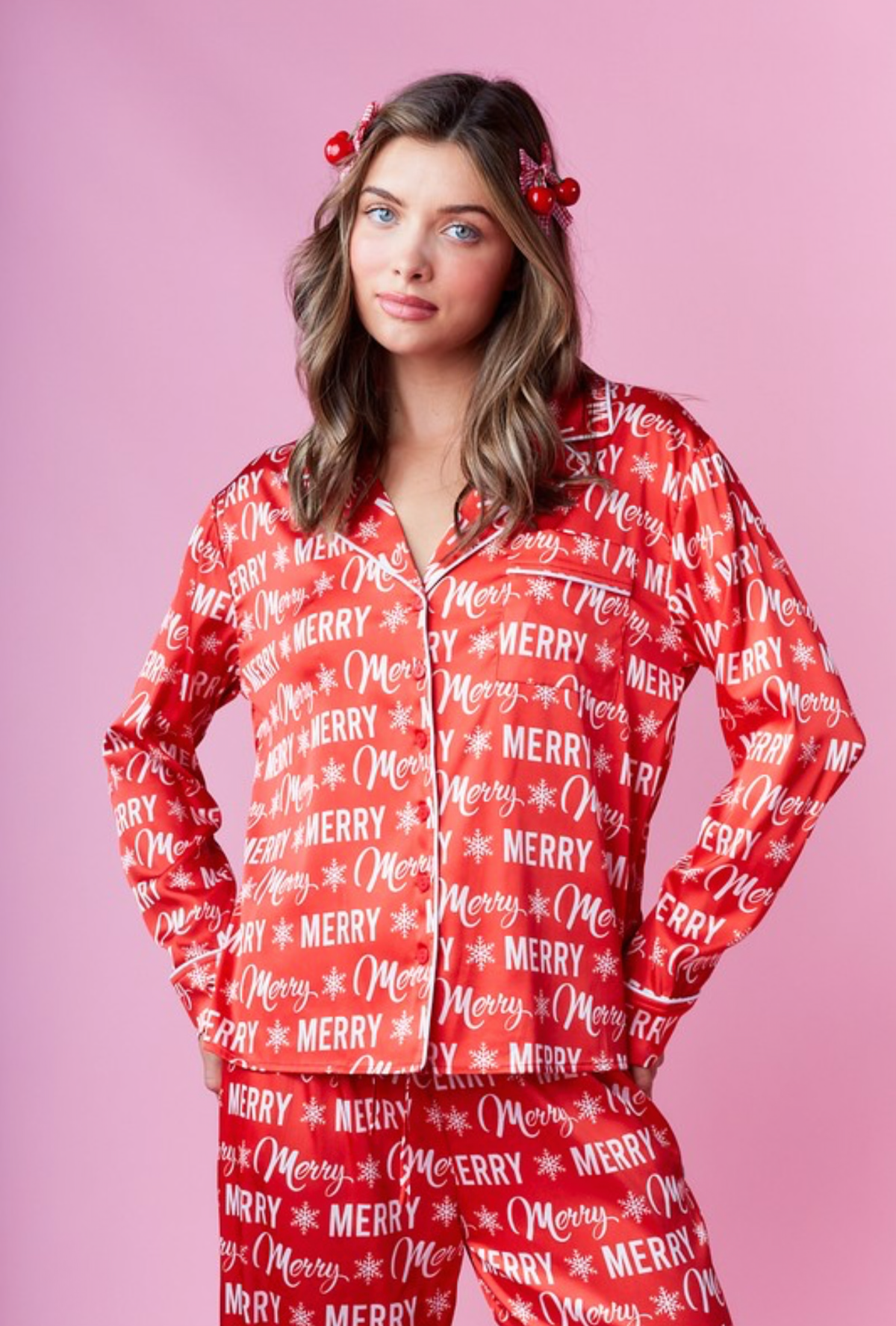 Set de pijama de Navidad rojo Merry Christmas