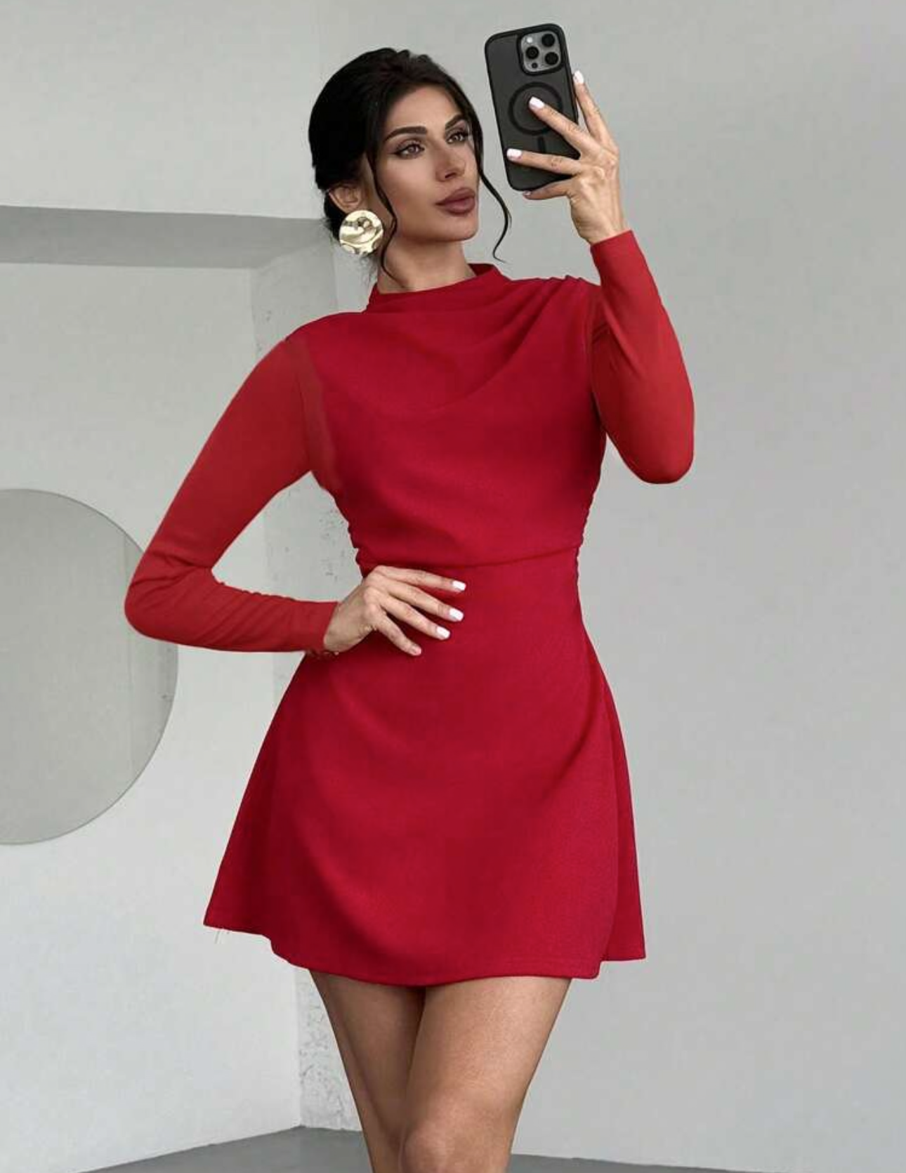 Vestido rojo manga larga elegante
